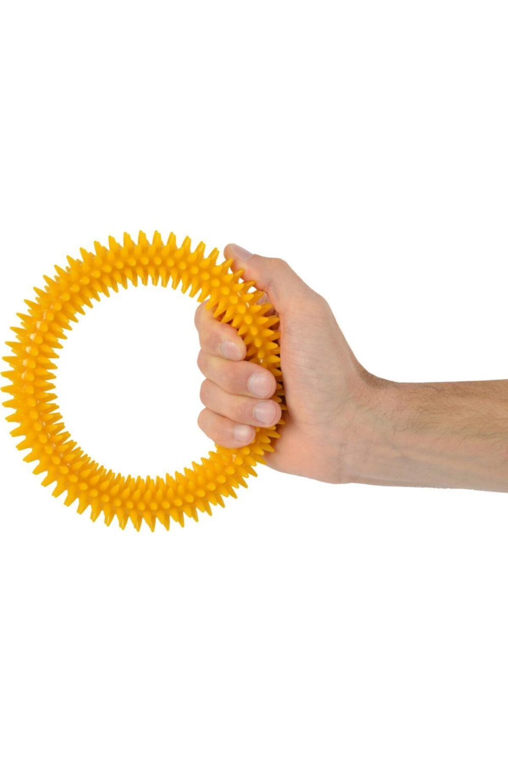 El egzersiz masaj ve duyu topu , yumuşak dikenli halka sarı renk 15 cm