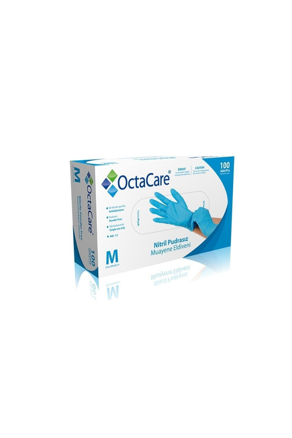 Octacare nitril pudrasız muayene eldiveni mavi medium