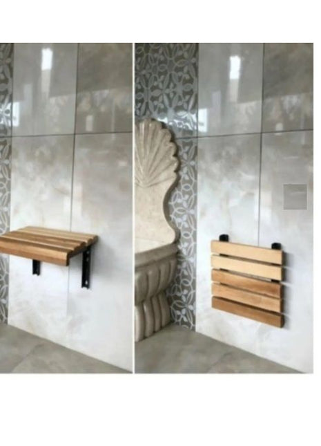Katlanır Duş Taburesi - Doğal Ahşap Katlanır Banyo Oturağı