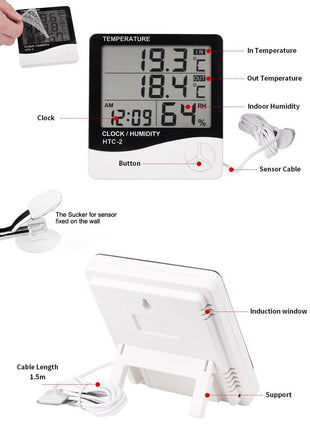 Vzn Htx-2 Dijital Isı Nem Ölçer/Termometre İç Dış Ortam Ölçümü