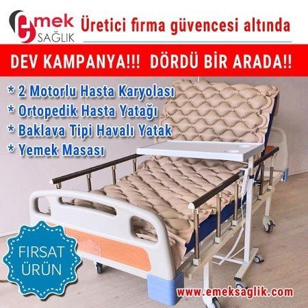 Emek 2 motorlu hasta karyolası-havalı yatağı-yemek masaslı 4 lü