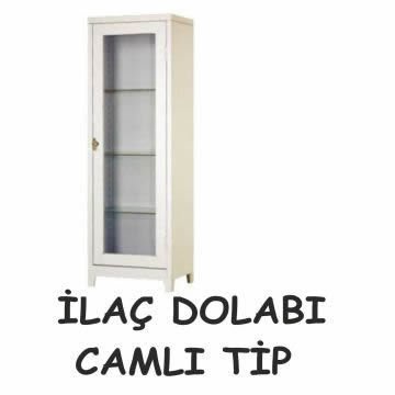 İlaç ve malzeme dolabı camlı kilitlenebilir kapak
