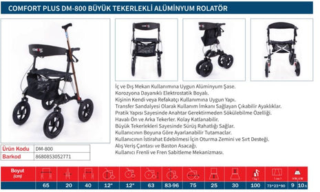 Comfort Plus DM-800 Büyük Tekerlekli Alüminyum Rolatör