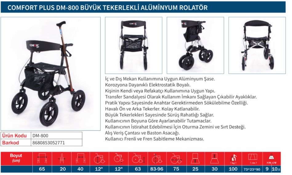 Büyük tekerlekli alüminyum rolatör
