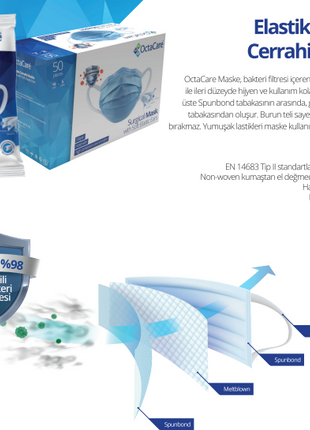 OctaCare Elastik Kulaklı Cerrahi Maske 50 Adet