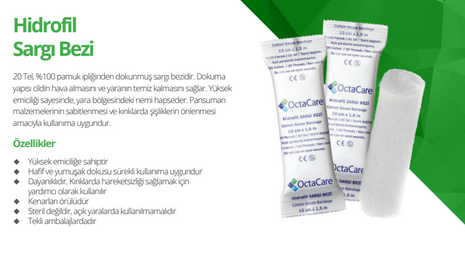 OctaCare Hidrofil Sargı Bezi 10 cm x 15 m	10 Adet