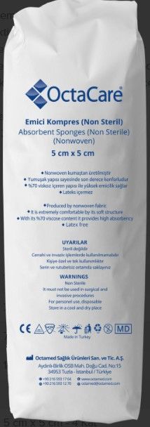 Octacare non-steril spanç emici kompres gazlı bez 5 cm x 5 cm - 8 kat 200 adet
