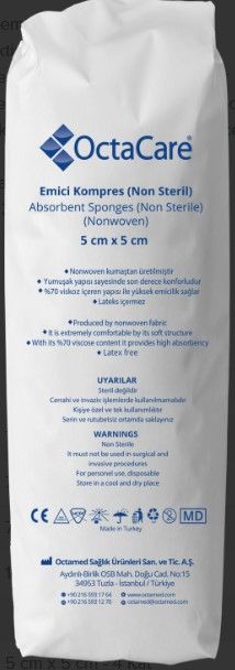 Octacare non-steril spanç emici kompres gazlı bez 5 cm x 5 cm - 4 kat 200 adet