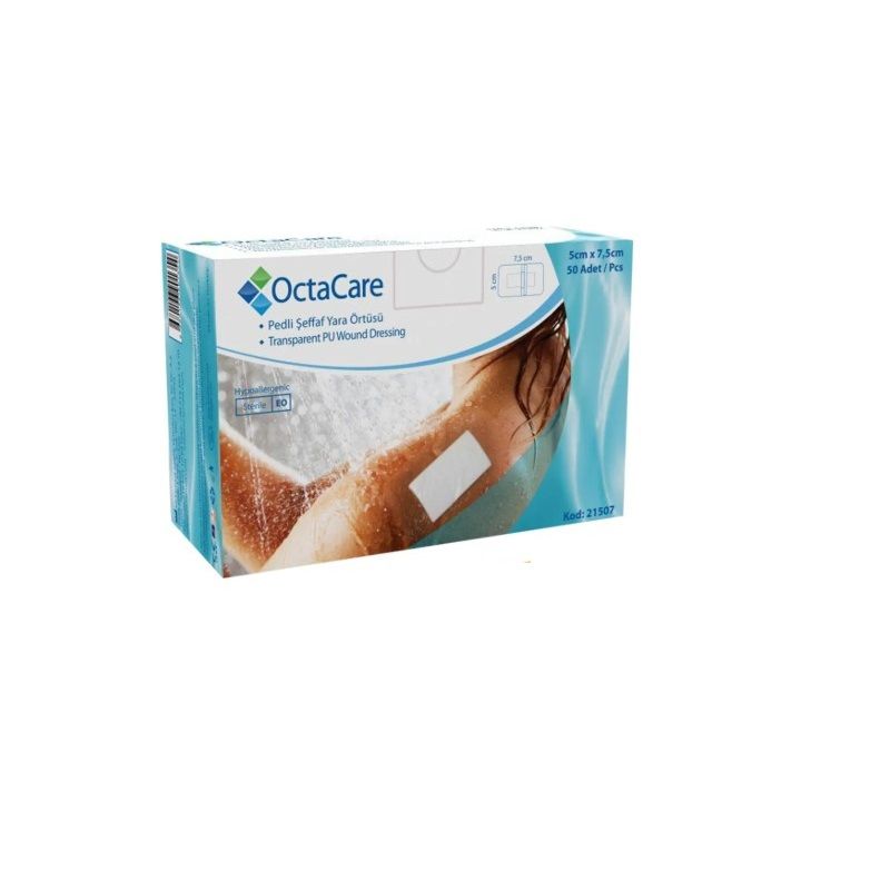 Şeffaf pedli su geçirmez yara örtüsü 5 cm x 7.5 cm 25 adet steril tekli paket