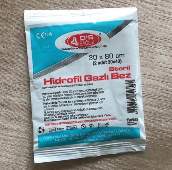 Steril hidrofil gazlı bez 30 x 80 cm 500 adet